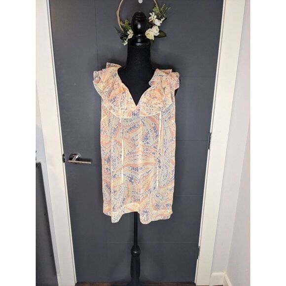 *3 for $12* Cabi Flashback Tunic Sheer Ruffle Collar Sleeveless Blouse -‎ Small - Picture 1 of 7